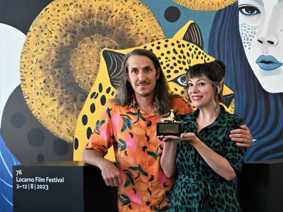 Locarno Film Festival, Preisträger Locarno, Swiss Locarno Film Festival Award 2023 Locarno,Swiss Locarno Film Festival 2023 Award 2023 photocall The Passing film Leopards of Tomorrow In the photo: Ivete Lucas,Patrick Bresnan Locarno Swiss -  Copyright: xIPA ABACAx BRIPA20230812_141 IPA ABACAx BRIPA20230812_141
