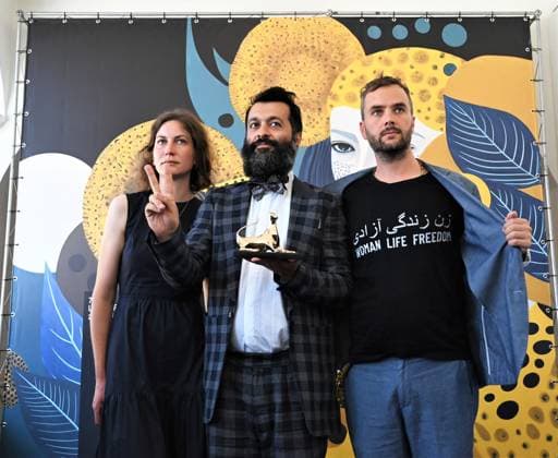 Locarno Film Festival, Preisträger Locarno, Swiss Locarno Film Festival Award 2023 Locarno,Swiss Locarno Film Festival 2023 Award 2023 photocall Golden Leopard 2023 best film Mantagheye bohrani (Critical Zone) by Ali Ahmadzadeh In the photo:Sina Ataeian Dena producer and cast producer Locarno Swiss -  Copyright: xIPA ABACAx BRIPA20230812_221 IPA ABACAx BRIPA20230812_221