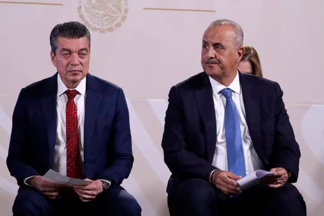 Mexiko, Andres Manuel Lopez Obrador Pressekonferenz The president of Mexico, Andres Manuel Lopez Obrador at a press conference at the National Palace August 14, 2023, Mexico City, Mexico: The governors of the states of Chiapas, Rutilio Escandon, and of Tabasco, Carlos Manuel Merino, at the press conference at the National Palace in Mexico City. on August 14, 2023 in Mexico City, Mexico (Photo by Luis Barron Eyepix Group). Copyright: xLuisxBarronx xEyepixxGroupx LB_20230814_AMLO1