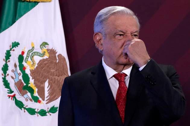 Mexiko, Andres Manuel Lopez Obrador Pressekonferenz The president of Mexico, Andres Manuel Lopez Obrador at a press conference at the National Palace August 14, 2023, Mexico City, Mexico: The President of Mexico, Andres Manuel Lopez Obrador at the press conference at the National Palace in Mexico City. on August 14, 2023 in Mexico City, Mexico (Photo by Luis Barron Eyepix Group). Copyright: xLuisxBarronx xEyepixxGroupx LB_20230814_AMLO4