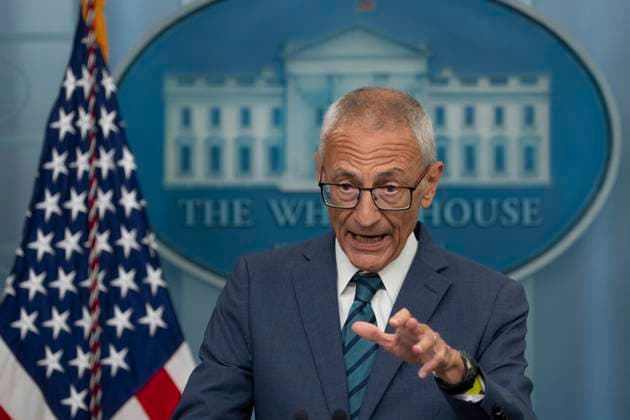 Senior Advisor to the President for Clean Energy Innovation John Podesta participates in the daily press briefing in the James S. Brady Press Briefing Room of the White House in Washington, DC, August 16, 2023. Copyright: xChrisxKleponisx xPoolxviaxCNPx MediaPunchx
