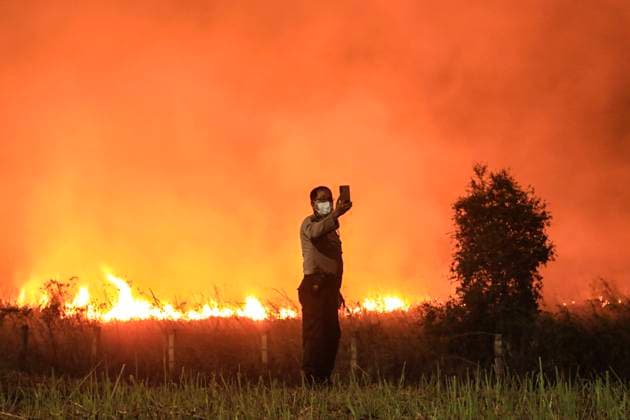 Forest Fires And Peatlands In South Sumatra On The Eve Of The 78th Anniversary Of Indonesia s Independence Day A peatland fire occurred on the side of the Palembang-Indralaya toll road, South Sumatra, on Thursday, August 17, 2023. The peatland fires occurred in South Sumatra this evening after Indonesia celebrated its 78th year of Indonesia independence day. Almost every year, in several areas in South Sumatra Province, there are forest and peatland fires. Palembang, South Sumatra Indonesia  Copyright: xSigitxPrasetyax originalFilename: prasetya-notitle230818_npPth.jpg