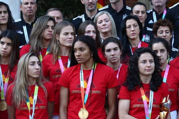 The President of the Spanish Government, Pedro Sánchez, during a meeting with the Spanish womens national soccer team as the winner of the World Cup in Madrid August 22, 2023 Pedro Sanchez receives the womens national soccer team at the Moncloa after their victory in the World Cup Cordon Press
