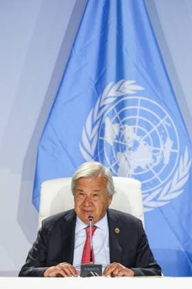 SOUTH AFRICA, JOHANNESBURG - AUGUST 24, 2023: UN Secretary-General Antonio Guterres gives a press conference as part of the 15th BRICS Summit at the Sandton Convention Centre. Sergei Bobylev TASS  61278576