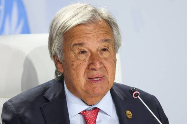 SOUTH AFRICA, JOHANNESBURG - AUGUST 24, 2023: UN Secretary-General Antonio Guterres gives a press conference as part of the 15th BRICS Summit at the Sandton Convention Centre. Sergei Bobylev TASS  61278556