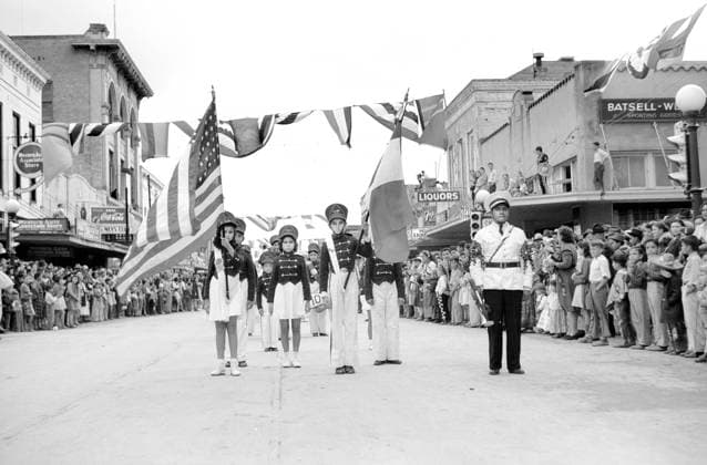 Marching Band, Charro Days Fiesta Parade, Brownsville, Texas, USA, Arthur Rothstein, U.S. Farm Security Administration, February 1942  Copyright: xCircaxImagesx ghi-circa11890