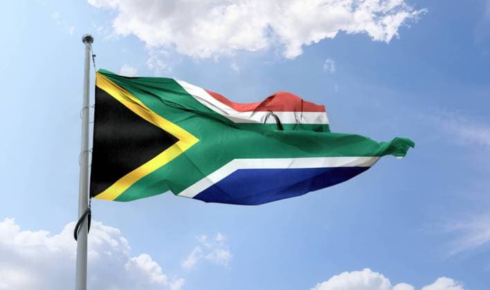 3D-Illustration einer Südafrika-Flagge - realistische wehende Stoffflagge. *** 3D Illustration a South Africa Flag realistic Wehende Fabric flag 1127101406