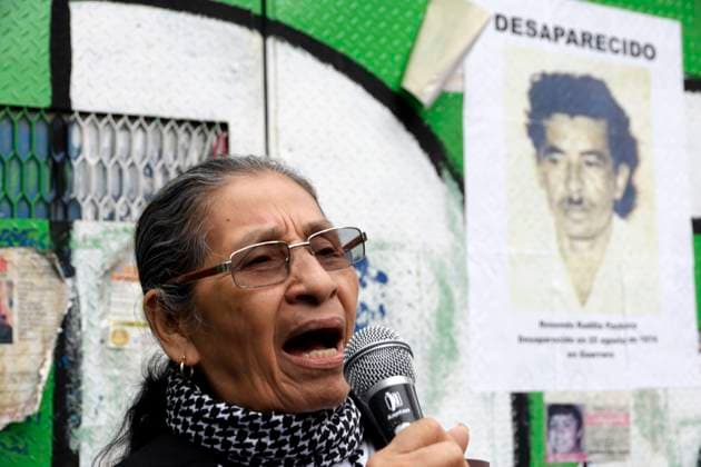 August 25, 2023, Mexico City, Mexico: Tita Radilla, daughter of social leader Rosendo Radilla Pacheco, victim of forced disappearance at the hands of the Mexican Army on August 25, 1974. The protest and placement of the photograph Rosendo Radilla in the Glorieta a The Disappeared on Reforma Avenue in Mexico City. on August 25, 2023 in Mexico City, Mexico Mexico City Mexico - ZUMAe321 20230825_zia_e321_016 Copyright: xLuisxBarronx
