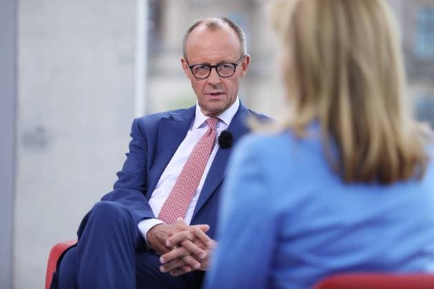Bilder des Jahres 2023, News 08 August News Themen der Woche KW34 News Bilder des Tages Berlin, Deutschland, 27.08.2023: CDU-Chef Friedrich Merz bei der Aufzeichnung für das ARD-Sommerinterview mit Tina Hassel *** Berlin, Germany, 27 08 2023 CDU leader Friedrich Merz at the recording for the ARD summer interview with Tina Hassel Copyright: xdtsxNachrichtenagenturx dts_21364