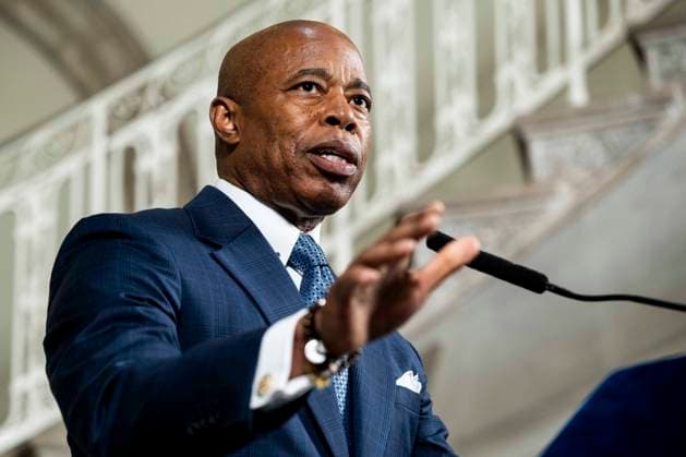 August 29, 2023, New York City, New York, United States: New York City Mayor ERIC ADAMS (D) speaking with reporters at City Hall in New York City after speaking about NYC permitting the Muslim call to prayer to be broadcast publicly from mosques. New York City United States - ZUMAb161 20230829_aap_b161_017 Copyright: xMichaelxBrochsteinx