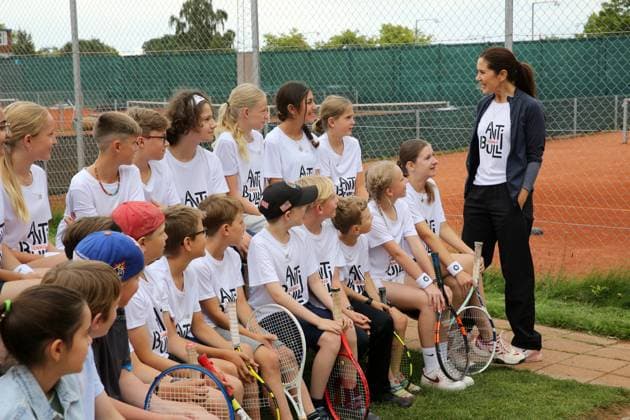 29-08-2023 Princess Mary visited the Gladsaxe tennis club, in Gladsaxe, Denmark to support the Antibulli tennis program. Â  Copyright: xPPEx