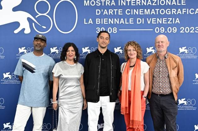 photocall of the Orizzonti jury, 80th Venice International Film Festival, Italy - 30 Aug 2023 Jonas Carpignano, Kaouther Ben Hania, Kahlil Joseph, Jean Paul Salome™, Tricia Tuttle during photocall of the Orizzonti jury, 80th Venice International Film Festival, Italy - 30 Aug 2023, Credit:Maria Laura Antonelli Avalon Italy, Venice Copyright: xMariaxLauraxAntonellix xAvalonx 0801381390
