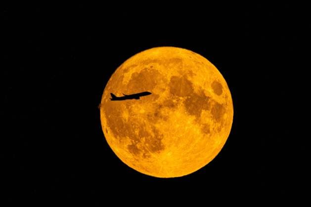 Bilder des Jahres 2023, News 08 August News Themen der Woche KW35 News Bilder des Tages Der Blue Moon mit einem, vom Flughafen BER gestarteten Flugzeug, am Abend des 30. August 2023 am Himmel über Brandenburg. Als Bluemoon bezeichnet man das seltene Ereignis, wenn es in einem Monat zwei Vollmonde gibt. Blue Moon *** The Blue Moon with a, from the airport BER taken off airplane, in the evening of the 30 August 2023 in the sky over Brandenburg As Bluemoon one calls the rare event, if there are two full moons in one month Blue Moon