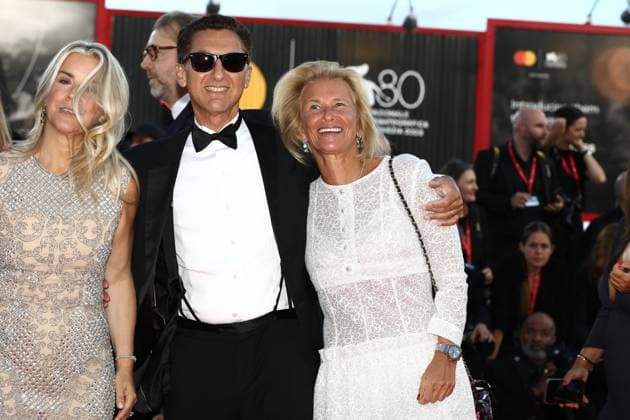 August 30, 2023, Venice, Veneto, Italy: Chairman and Chief Executive Officer of CANAL+ Group, Chairman of Studiocanal, and Chairman & CEO of Dailymotion MAXIME SAADA is pictured with Cannes Film Festival President IRIS KNOBLOCH as they attend the red carpet of the Opening Ceremony of the 80th Venice Film Festival in Lido di Venezia, Italy Venice Italy - ZUMAc179 20230830_zep_c179_168 Copyright: xMickaelxChavetx