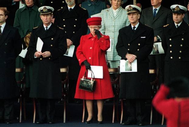 (Front Row, Left to Right):- HRH PRINCE OF WALES (Prince Charles): HM QUEEN ELIZABETH II: HRH DUKE OF EDINBURGH (Prince Philip): HRH DUKE OF YORK (Prince Andrew) Pictured with other members of the Royal Family, at the de-commissioning of the Royal Ya (Front Row, Left to Right):- HRH PRINCE OF WALES (Prince Charles): HM QUEEN ELIZABETH II: HRH DUKE OF EDINBURGH (Prince Philip): HRH DUKE OF YORK (Prince Andrew) Pictured with other members of the Royal Family, at the de-commissioning of the Royal Yacht Britannia in Portsmouth. COMPULSORY CREDIT: UPPA Photoshot Photo UC 014164 D 11.12.1997 Several members of the Royal family, including HM The Queen, wept for the first time in public yesterday, when they said farewell to the Roy  Copyright: xPhotoshotx xAvalonx 0502655636