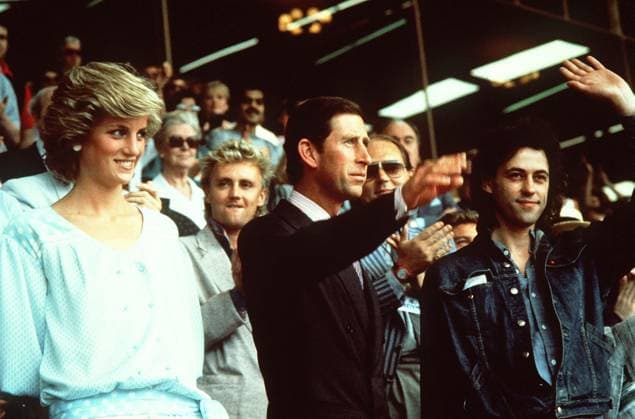 HRH PRINCE AND PRINCESS OF WALES with Right: BOB GELDOF Irish Pop Musician Attending the Live Aid for Africa concert at Wembley Stadium COMPULSORY CREDIT: UPPA Photoshot Photo CFK 194704 13.07.1985 HRH PRINCE AND PRINCESS OF WALES with Right: BOB GELDOF Irish Pop Musician Attending the Live Aid for Africa concert at Wembley Stadium COMPULSORY CREDIT: UPPA Photoshot Photo CFK 194704 13.07.1985, Credit:Photoshot Avalon United Kingdom  Copyright: xPhotoshotx xAvalonx 0502725157