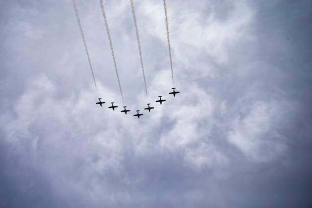 (230903) -- TORONTO, Sept. 3, 2023 -- The Canadian force Snowbirds perform during the 2023 Canadian International Air Show (CIAS) in Toronto, Canada, on Sept. 2, 2023. The annual show is held here from Sept. 2 to 4 this year. (Photo by Xinhua) CANADA-TORONTO-CANADIAN INT L AIR SHOW ZouxZheng 