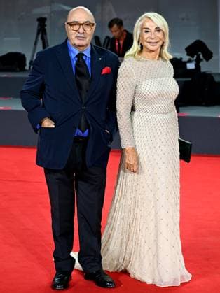 Venice, 80th Venice Film Festival 2023 - Evening 5 - red carpet Filming Italy. In the photo Dante Ferretti, Francesca Lo Schiavo  Copyright: xManuelexMangiarottix xipa-agencyx xPoolxPhotoxEventsx02x IPA_IPA40045235