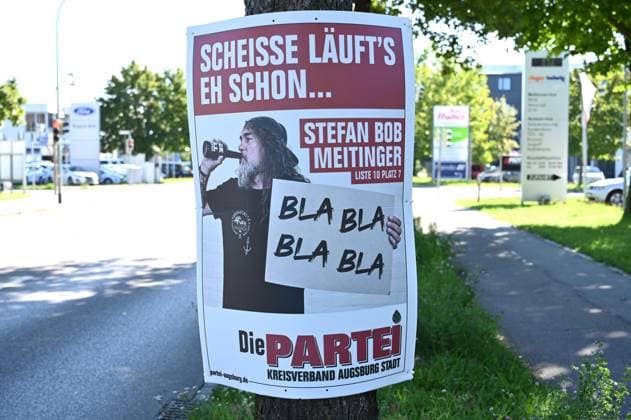 Wahlplakate - Landtagswahl in Bayern 2023 am 05.09.2023 in Augsburg Wahlplakat der Partei Die Partei Die Wahl zum 19. Landtag in Bayern soll am 8. Oktober 2023 stattfinden Bayern Deutschland *** Election posters state election in Bavaria 2023 on 05 09 2023 in Augsburg election poster of the party Die Partei The election to the 19 state parliament in Bavaria shall take place on 8 October 2023 Bavaria Germany