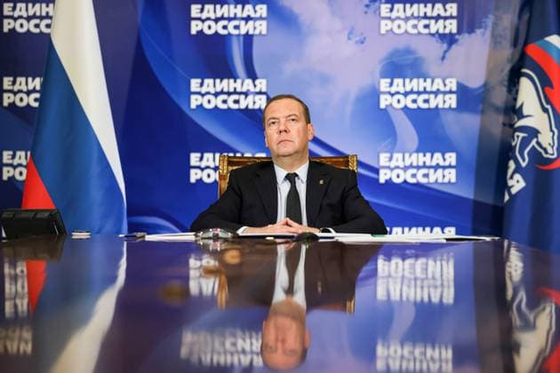News Themen der Woche KW36 Russland, Dmitri Medwedew Meeting zur sozialen und wirtschaftlichen Entwicklung in neuen Regionen RUSSIA, MOSCOW - SEPTEMBER 7, 2023: Russian Security Council Deputy Chairman, United Russia Party Chairman Dmitry Medvedev holds a meeting on social and economic development and digitalization of public services in new regions of Russia. Yekaterina Shtukina POOL TASS  61891671