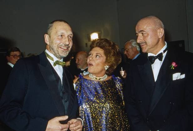 Georg Baselitz, deutsch österreichischer Grafiker, Bildhauer und Maler, Philippine Rothschild und Markus Lüpertz, Deutschland um 1995. Copyright: HartwigxValdmanis Nur redaktionelle Nutzung. Editorial usage only. VAL_720002245