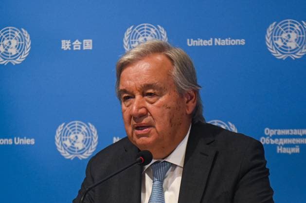 News Themen der Woche KW36 News Bilder des Tages September 8, 2023, New Delhi, Delhi, India: United Nations AntoÂ³nio Guterres Secretary General addresses a press conference, ahead of the G20 Summit in New Delhi, India on September 8, 2023. New Delhi India - ZUMAj168 20230908_zip_j168_011 Copyright: xKabirxJhangianix