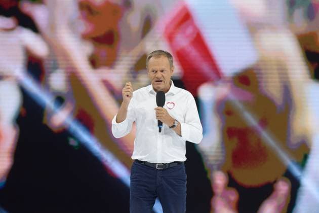 News Themen der Woche KW36 Civic Platform Party Election Programme Presentation. Leader of the Civic Platform (PO) party Donald Tusk addresses the crowd during the party election programme presentation ahead of Parliamentary elections in Tarnow, Poland, September 9, 2023. Tarnow Poland Copyright: xAleksanderxKalkax
