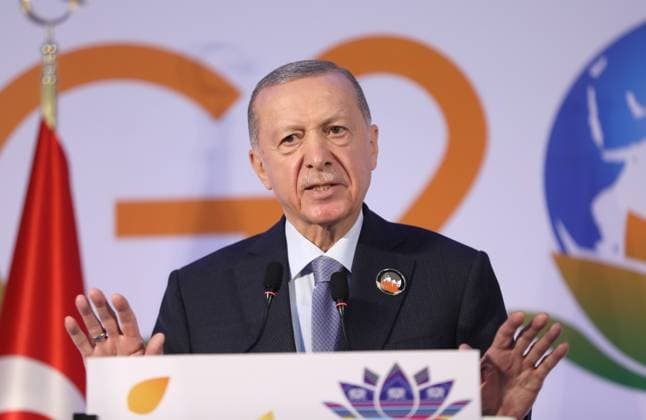 News Themen der Woche KW36 News Bilder des Tages Neu-Delhi, Indien, 10.09.2023: Der türkische Präsident Recep Tayyip Erdogan gibt zum Abschluss des G20-Gipfels am Sonntagnachmittag seine traditionelle Pressekonferenz. *** New Delhi, India, 10 09 2023 Turkish President Recep Tayyip Erdogan holds his traditional press conference at the conclusion of the G20 Summit on Sunday afternoon Copyright: xdtsxNachrichtenagenturx dts_22028