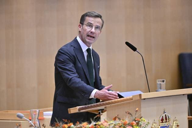 STOCKHOLM 20230912 Statsminister Ulf Kristersson (M) talar vid Riksmötets öppnande i riksdagens kammare. Stockholm Sverige x10060x *** STOCKHOLM 20230912 Prime Minister Ulf Kristersson M speaks at the opening of the Riksdag in the Riksdag chamber Stockholm Sweden x10060x  Copyright: xHenrikxMontgomery TTx RIKSMÖTETS ÖPPNANDE 2023 TTABB0000000000213239