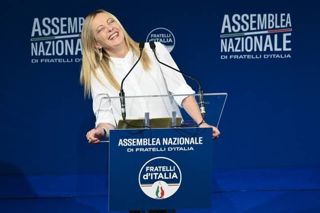 Bilder des Jahres 2023, News 09 September News Themen der Woche KW37 News Bilder des Tages Reportage - Fratelli d™Italia National Assembly Giorgia Meloni during the Fratelli d™Italia National Assembly at the Roma Eventi Conference Center, 12 September 2023, Rome, Italy. Rome Roma Eventi Conference Center Italy Copyright: xDomenicoxCippitellix xLiveMediax LPN_1050792