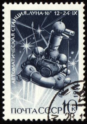 Postage stamp printed in USSR shows flight of soviet automatic station Luna-16 Postage stamp printed in USSR shows flight of soviet automatic station Luna-16, circa 1970 Copyright: xZoonar.com V.Sagaydashinx 3059402