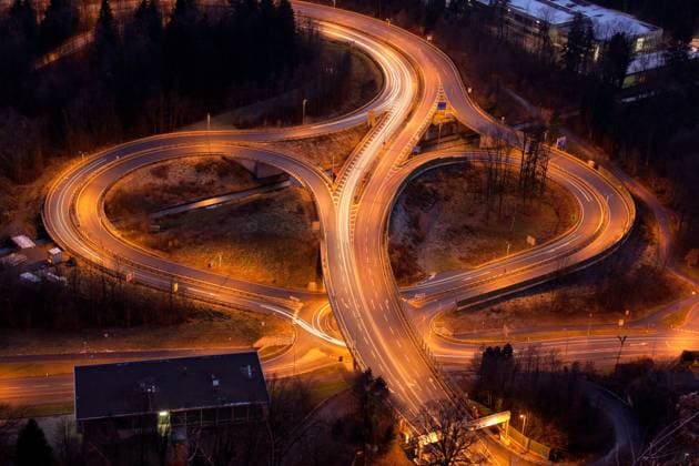 Autobahnkreuz bei Nacht Weidachknoten der Autobahn A14 Copyright: xZoonar.com ChristianxAmmeringx 587383