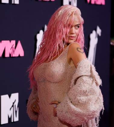 Karol G arrives on the red carpet at the 2023 MTV Video Music Awards VMA s at the Prudential Center in Newark, New Jersey, on Tuesday, September 12, 2023.  NYP20230912125 JOHNxANGELILLO