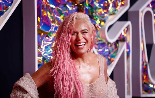 Karol G arrives on the red carpet at the 2023 MTV Video Music Awards VMA s at the Prudential Center in Newark, New Jersey, on Tuesday, September 12, 2023.  NYP20230912126 JOHNxANGELILLO