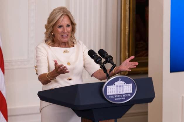 United States First Lady Jill Biden gives remarks in the East Room of the White House during of the 2023 Praemium Imperiale Laureate ceremony in Washington, DC on Tuesday, September 12, 2023. The Praemium Imperiale is a global arts prize awarded annually by the Japan Art Association for lifetime achievement in the arts. Copyright: xCNPx xMediaPunchx
