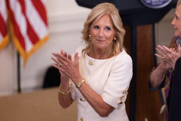 United States First Lady Jill Biden applauds in the East Room of the White House during of the 2023 Praemium Imperiale Laureate ceremony in Washington, DC on Tuesday, September 12, 2023. The Praemium Imperiale is a global arts prize awarded annually by the Japan Art Association for lifetime achievement in the arts. Copyright: xCNPx xMediaPunchx