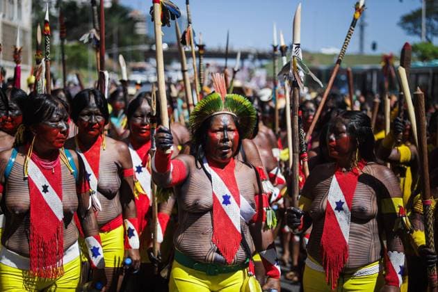 BRASÍLIA, DF - 13.09.2023: MARCHA DAS MULHERES INDÍGENAS - The III March of Indigenous Women takes place today, 13 09, in Brasília. The event welcomes around four thousand women from different indigenous ethnicities from across the country. Organized by entities such as the Articulation of Indigenous Peoples of Brazil (APIB), the March& 39;s agenda is the demarcation of land, the fight against the Temporal Framework, in addition to combating violence against indigenous women. x2433150x  LeoxBahia