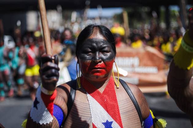 BRASÍLIA, DF - 13.09.2023: MARCHA DAS MULHERES INDÍGENAS - The III March of Indigenous Women takes place today, 13 09, in Brasília. The event welcomes around four thousand women from different indigenous ethnicities from across the country. Organized by entities such as the Articulation of Indigenous Peoples of Brazil (APIB), the March& 39;s agenda is the demarcation of lands, the fight against the Temporal Framework, in addition to combating violence against indigenous women. x2433158x  LeoxBahia