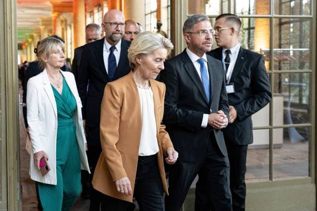 Ursula von der Leyen (Präsidentin der Europäischen Kommission, Politikerin), M100 Sanssouci Colloquium - Verleihung des M100 Media Award am 14. September 2023, 14.9.2023, Orangerie Sanssouci, Park Sanssouci, Potsdam, Brandenburg, Deutschland