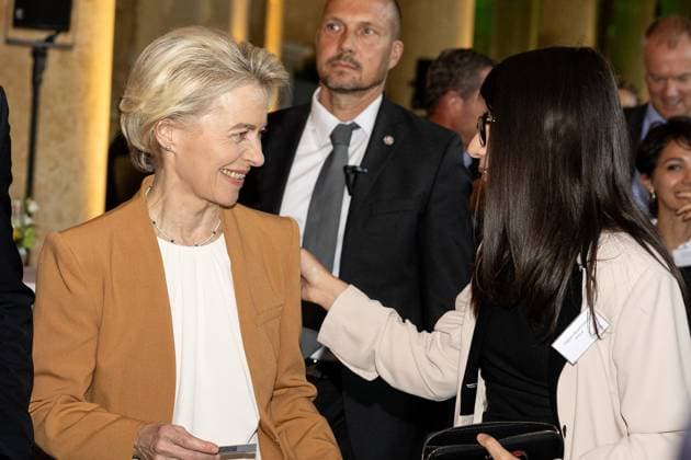Ursula von der Leyen (Präsidentin der Europäischen Kommission, Politikerin), M100 Sanssouci Colloquium - Verleihung des M100 Media Award am 14. September 2023, 14.9.2023, Orangerie Sanssouci, Park Sanssouci, Potsdam, Brandenburg, Deutschland