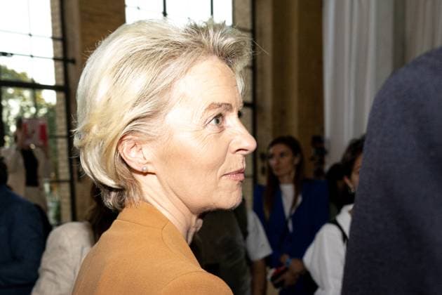 Ursula von der Leyen (Präsidentin der Europäischen Kommission, Politikerin), M100 Sanssouci Colloquium - Verleihung des M100 Media Award am 14. September 2023, 14.9.2023, Orangerie Sanssouci, Park Sanssouci, Potsdam, Brandenburg, Deutschland