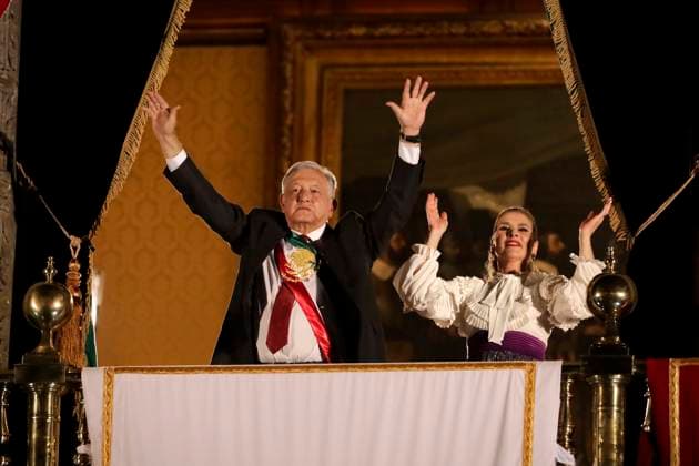 Andres Manuel Lopez Obrador, president of Mexico, gives the Cry of Independence September 15, 2023, Mexico City, Mexico: The president of Mexico, Andres Manuel Lopez Obrador, accompanied by his wife, Beatriz Gutierrez, presides over the ceremony of the Cry of Independence of Mexico, on the 213th anniversary of the beginning of the independence struggle, in the Zocalo in Mexico City. on September 15, 2023 in Mexico City, Mexico (Photo by Luis Barron Eyepix Group). Copyright: xLuisxBarronx xEyepixxGroupx LB_20230915_AMLO3