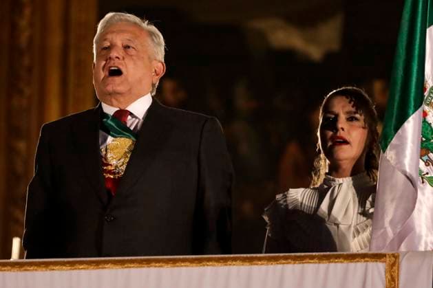 Andres Manuel Lopez Obrador, president of Mexico, gives the Cry of Independence September 15, 2023, Mexico City, Mexico: The president of Mexico, Andres Manuel Lopez Obrador, accompanied by his wife, Beatriz Gutierrez, presides over the ceremony of the Cry of Independence of Mexico, on the 213th anniversary of the beginning of the independence struggle, in the Zocalo in Mexico City. on September 15, 2023 in Mexico City, Mexico (Photo by Luis Barron Eyepix Group). Copyright: xLuisxBarronx xEyepixxGroupx LB_20230915_AMLO18