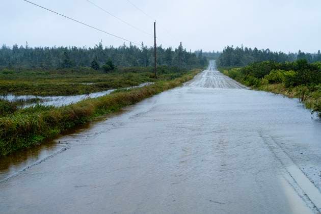 September 16, 2023, Port Maitland, NS, Canada: Flooding on Main Shore Road in Port Maitland, N.S. as post-tropical cyclone Lee approaches on Saturday, Sept. 16, 2023. Port Maitland Canada  - ZUMAc35_ 20230916_zaf_c35_025 Copyright: xBillxCurryx