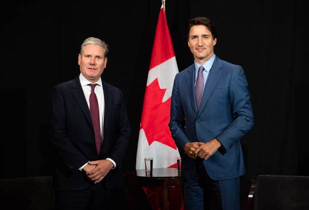 September 16, 2023, Montreal, PQ, Canada: Prime Minister Justin Trudeau, right, takes part in a bilateral meeting with Keir Starmer, Leader of the Labour Party of the United Kingdom, at the Gobal Progress Action Summit in Montreal, Saturday, September 16, 2023. Montreal Canada - ZUMAc35_ 20230916_zaf_c35_046 Copyright: xGrahamxHughesx