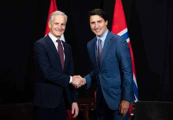 September 16, 2023, Montreal, PQ, Canada: Prime Minister Justin Trudeau, right, takes part in a bilateral meeting with Prime Minister of Norway Jonas Gahr Store at the Global Progress Action Summit in Montreal, Saturday, September 16, 2023. Montreal Canada  - ZUMAc35_ 20230916_zaf_c35_047 Copyright: xGrahamxHughesx