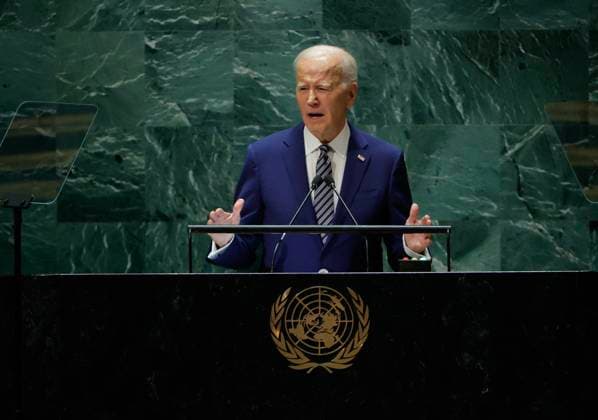 News Themen der Woche KW38 US President Joe Biden speaks at the UN General Assembly 78th session General Debate in UN General Assembly Hall at the United Nations Headquarters on Tuesday, September 19, 2023 in New York City.  NYP20230919205 JASONxSZENES