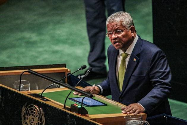 September 20, 2023, New York, New York, USA: WAVEL RAMKALAWAN of Seychelles speaks at the 2023 UN General Assembly themed Rebuilding trust and reigniting global solidarity: Accelerating action on the 2030 Agenda and its Sustainable Development Goals towards peace, prosperity, progress and sustainability for allÃ¢â‚¬Â in the UN HQ, NYC. New York USA - ZUMAo116 20230920_znp_o116_083 Copyright: xBiancaxOterox