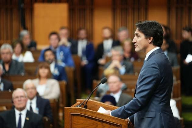 September 22, 2023, Ottawa, ON, Canada: Prime Minister Justin Trudeau speaks in the House of Commons before Ukrainian President Volodymyr Zelenskyy delivers his speech in Ottawa on Friday, Sept. 22, 2023. Ottawa Canada  - ZUMAc35_ 20230922_zaf_c35_086 Copyright: xSeanxKilpatrickx