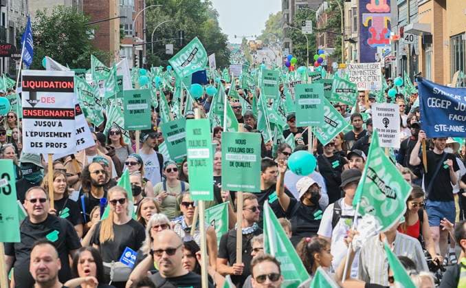 September 23, 2023, Montreal, PQ, Canada: People take part in a public sector union demonstration in Montreal, Saturday, September 23, 2023. Unions representing Quebec public sector workers say they expect thousands of people to attend a demonstration in downtown Montreal today. Montreal Canada  - ZUMAc35_ 20230923_zaf_c35_004 Copyright: xGrahamxHughesx